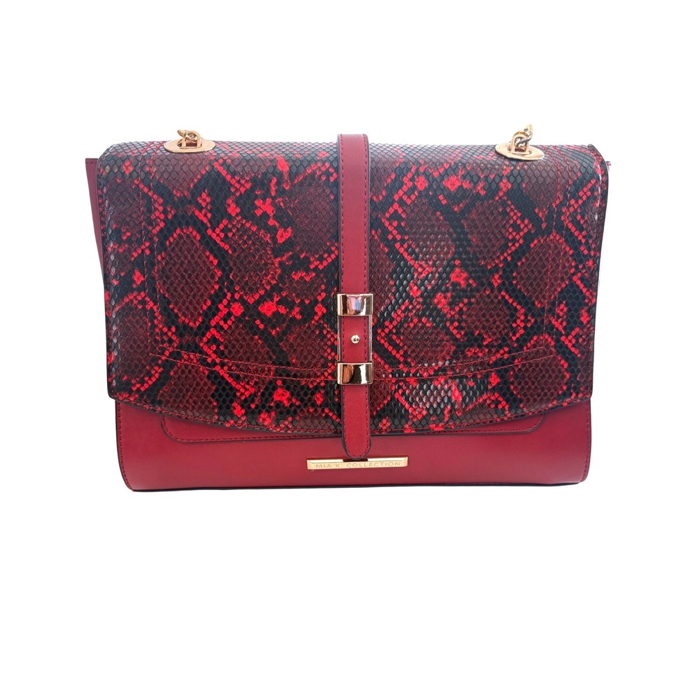 Mia K. Collection Red‎ Black Snakeskin Embossed Vegan Leather Crossbody Bag